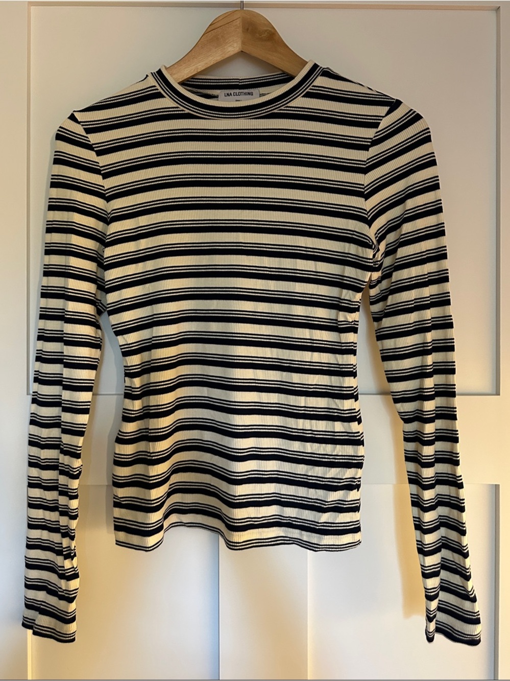 LNA Navy & White Striped Ribbed Long Sleeve Top
